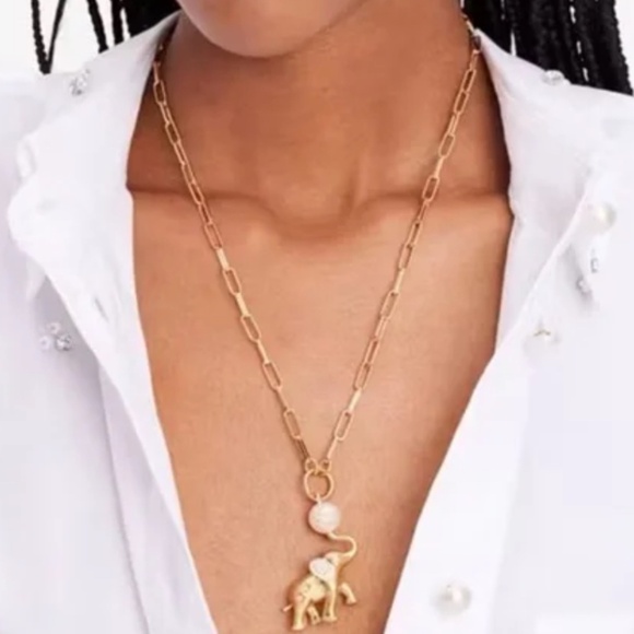 Kate Spade ELEPHANT NECKLACE ⭐️ NWT Winter Carnival PEARL GOLD CRYSTAL CHAIN - Picture 10 of 10